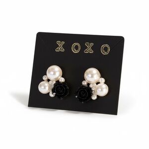 Elegant Pearl and Black Rose Earrings